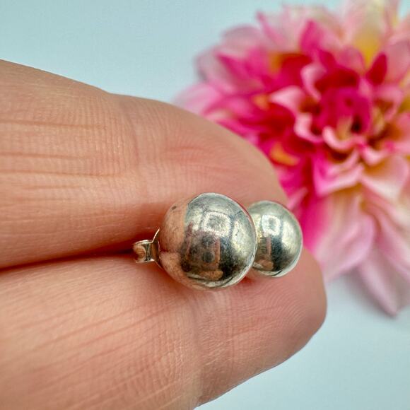 Vintage Sterling Silver 925 Ball Sphere Stud Earrings Patina Acid Tested 8 mm - Picture 6 of 12